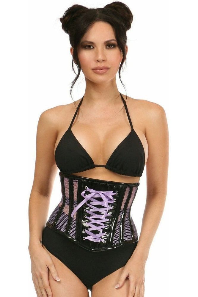 Daisy Corsets Top Drawer Purple Patent & Fishnet Underbust Corset