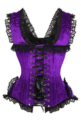Daisy Corsets Top Drawer Purple Velvet & Lace Steel Boned Corset w/Cap Sleeves