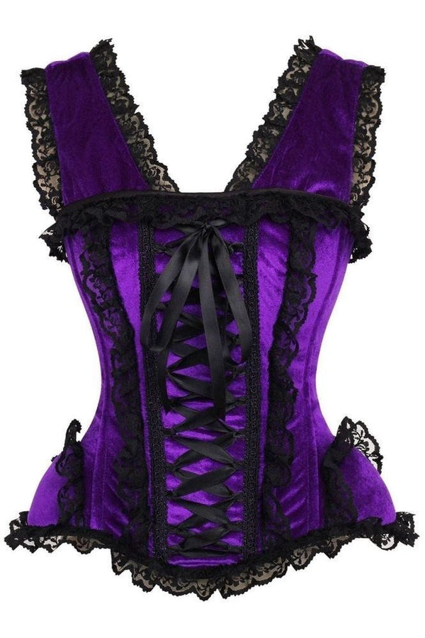 Daisy Corsets LIMITED EDITION Top Drawer Purple Velvet & Lace Steel Boned Corset w/Cap Sleeves