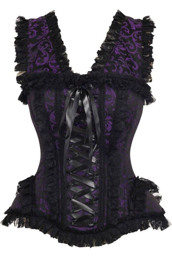 Daisy Corsets LIMITED EDITION Top Drawer Purple/Black Swirl Brocade & Lace Steel Boned Corset w/Cap Sleeves