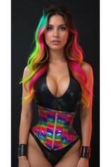 Top Drawer Rainbow Glitter Holo Steel Boned Mid Under Bust Corset - Daisy Corsets
