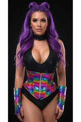 Top Drawer Rainbow Glitter Holo Steel Boned Mid Under Bust Corset - Daisy Corsets