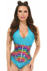 Top Drawer Rainbow Glitter Holo Steel Boned Mid Under Bust Corset - Daisy Corsets