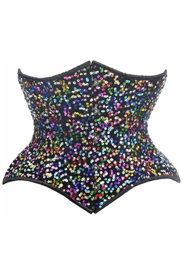 Daisy Corsets Top Drawer Rainbow Sequin Steel Boned Curvy Cut Waist Cincher Corset