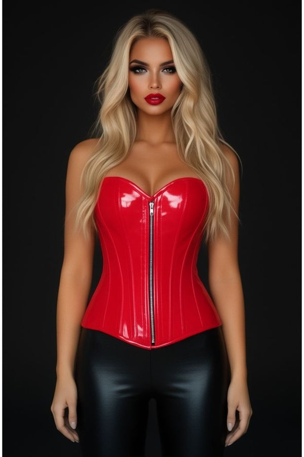 Daisy Corsets Top Drawer Red Patent PVC Steel Boned Over Bust Corset