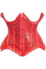 Daisy Top Drawer Red Satin & Sequin Underwire Curvy Cut Steel Boned Waist Cincher Corset