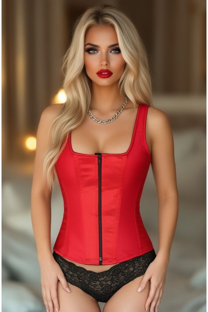 Daisy Corsets Top Drawer Red Satin Steel Boned Uniforming Corset w/Straps