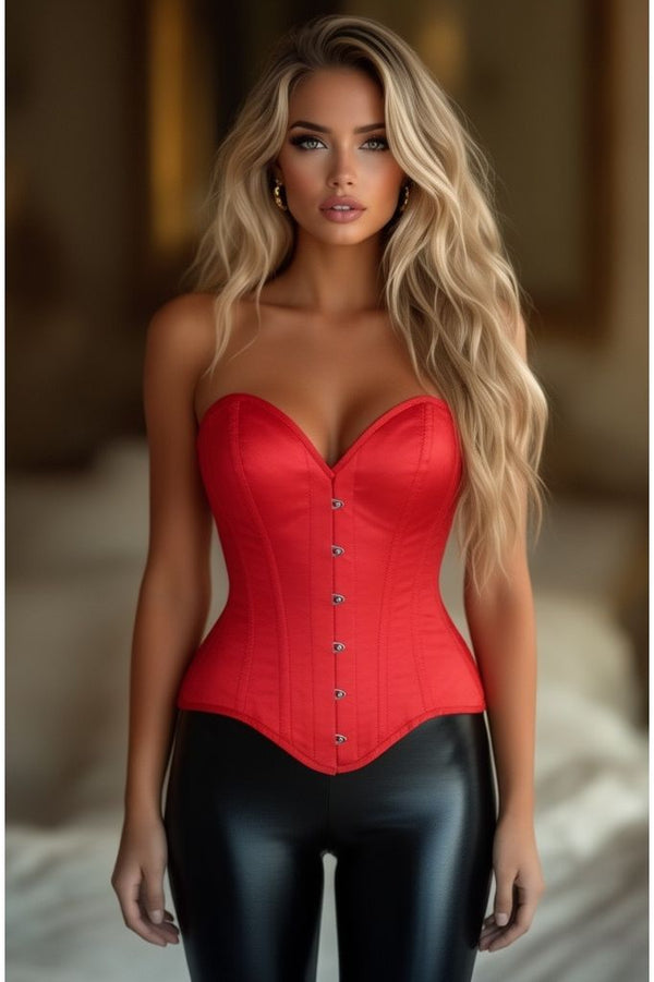 Daisy Corsets Top Drawer Red Satin Steel Boned Overbust Corset
