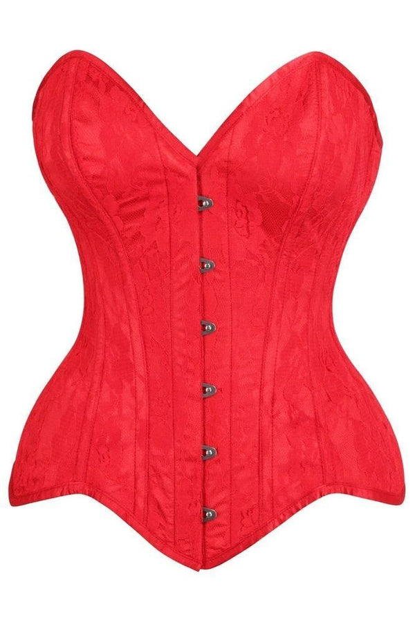 Top Drawer Red Satin w/Red Lace Overlay Steel Boned Overbust Corset - Daisy Corsets