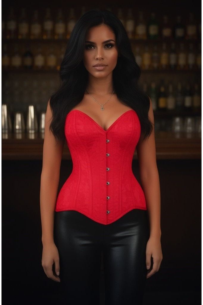 Daisy Corsets Top Drawer Red Satin w/Red Lace Overlay Steel Boned Overbust Corset
