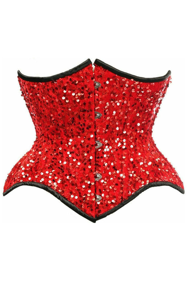 Daisy Corsets Top Drawer Red Sequin Curvy Cut Waist Cincher Corset