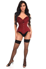 Daisy Corsets Top Drawer Red Suede Steel Boned Overbust Corset w/Fringe