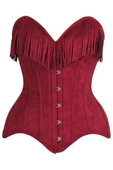 Daisy Corsets Top Drawer Red Suede Steel Boned Overbust Corset w/Fringe