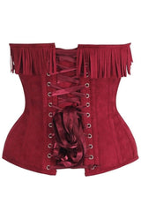 Daisy Corsets Top Drawer Red Suede Steel Boned Overbust Corset w/Fringe