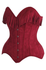 Daisy Corsets Top Drawer Red Suede Steel Boned Overbust Corset w/Fringe