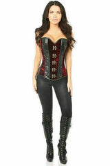 Daisy Corsets Top Drawer Red Velvet & Faux Leather Steel Boned Corset