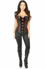 Top Drawer Red Velvet & Faux Leather Steel Boned Corset - Daisy Corsets