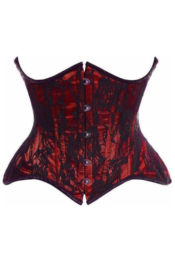 Daisy Corsets Top Drawer Red w/Black Lace Double Steel Boned Curvy Cut Waist Cincher Corset