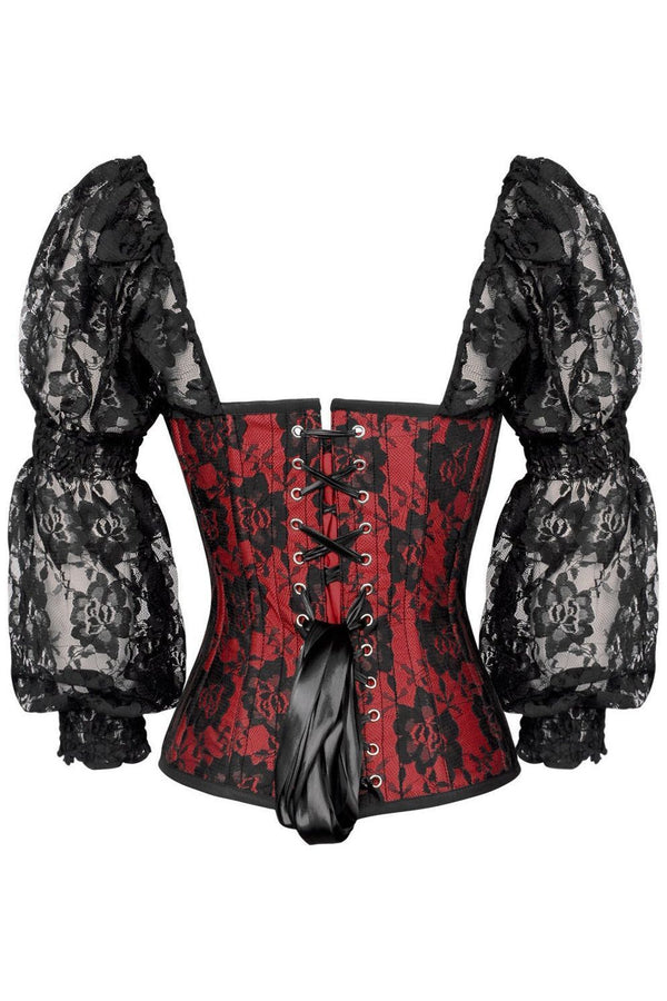 Daisy Corsets LIMITED EDITION Top Drawer Red w/Black Lace Steel Boned Long Sleeve Corset
