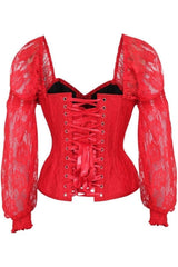 Top Drawer Red w/Red Lace Steel Boned Long Sleeve Corset - Daisy Corsets