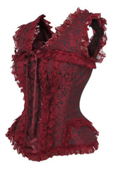 Top Drawer Red/Black Brocade & Lace Steel Boned Corset w/Cap Sleeves - Daisy Corsets