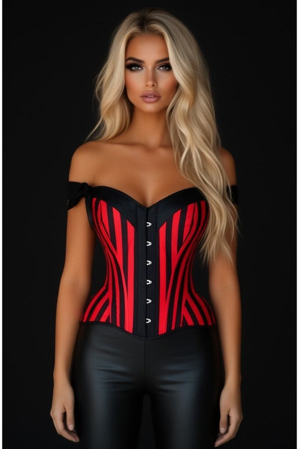 Daisy Corsets Top Drawer Red/Black Striped Steel Boned Corset w/Straps