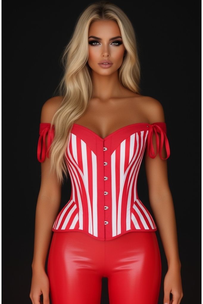 Daisy Corsets Top Drawer Red/White Striped Steel Boned Corset w/Straps