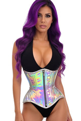 Daisy Corsets Top Drawer Silver Holo Double Steel Boned Underbust Waist Cincher Corset