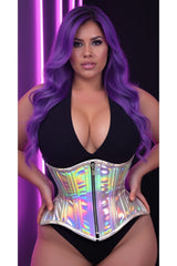 Daisy Corsets Top Drawer Silver Holo Double Steel Boned Underbust Waist Cincher Corset