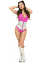 Top Drawer Silver Holo Short Under Bust Corset - Daisy Corsets