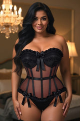 Daisy Corsets Top Drawer Steel Boned Black Mesh Underwire Bustier Corset