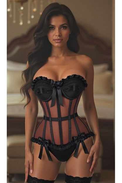 Top Drawer Steel Boned Black Mesh Underwire Bustier Corset - Daisy Corsets