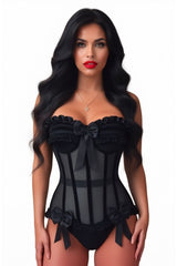 Daisy Corsets Top Drawer Steel Boned Black Mesh & Velvet Underwire Bustier Corset