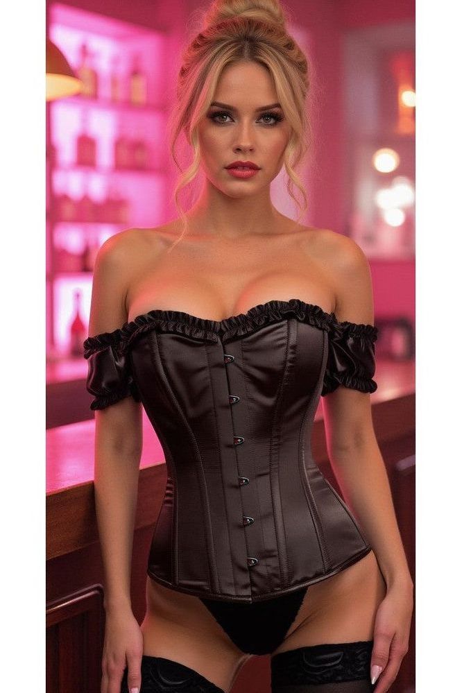 Daisy Corsets Top Drawer Steel Boned Black Satin Overbust Corset w/Sleeves
