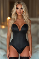 Daisy Corsets Top Drawer Steel Boned Black Satin Plunge Neckline Overbust Corset