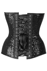Daisy Corsets Top Drawer Steel Boned Black Sequin Plunge Neckline Overbust Corset