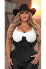 Daisy Top Drawer Steel Boned Black Suede Underwire Underbust Corset Cincher w/ Fringe