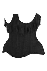 Daisy Top Drawer Steel Boned Black Suede Underwire Underbust Corset Cincher w/ Fringe