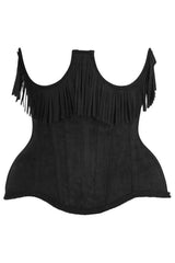 Daisy Top Drawer Steel Boned Black Suede Underwire Underbust Corset Cincher w/ Fringe