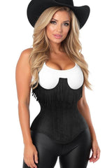 Daisy Top Drawer Steel Boned Black Suede Underwire Underbust Corset Cincher w/ Fringe
