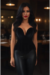 Daisy Corsets Top Drawer Steel Boned Black Velvet Plunge Neckline Overbust Corset