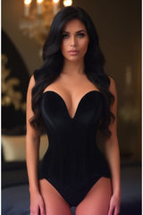 Daisy Corsets Top Drawer Steel Boned Black Velvet Plunge Neckline Overbust Corset