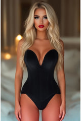 Daisy Corsets Top Drawer Steel Boned Black Velvet Plunge Neckline Overbust Corset