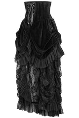 Top Drawer Steel Boned Black Velvet Victorian Bustle Underbust Corset Dress - Daisy Corsets