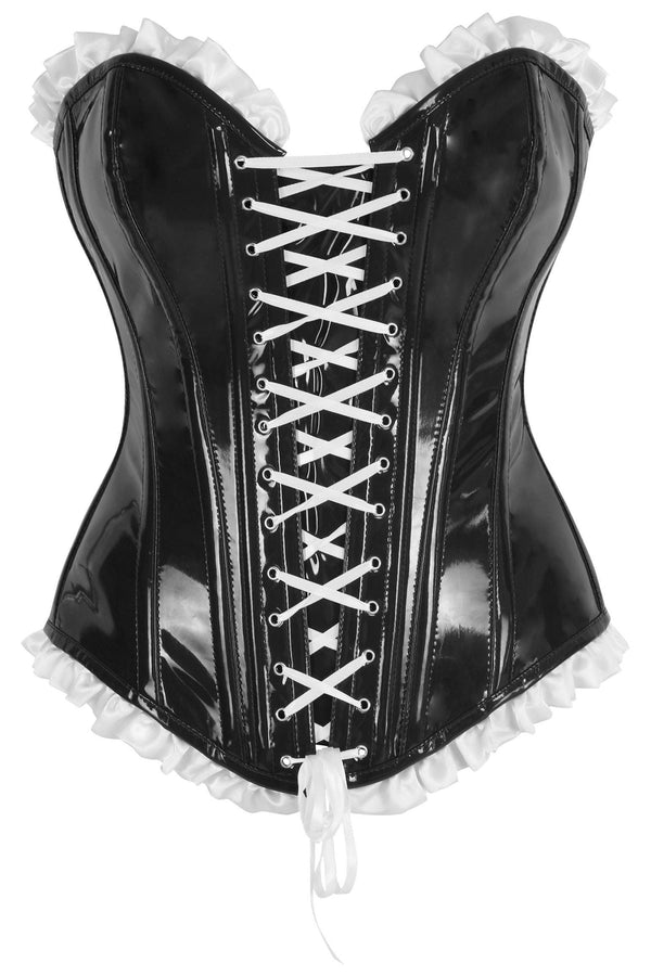 Daisy Corsets Top Drawer Steel Boned Black Vinyl PVC Patent Lace-Up Corset Top