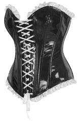 Top Drawer Steel Boned Black Vinyl PVC Patent Lace - Up Corset Top - Daisy Corsets
