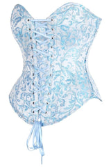 Top Drawer Steel Boned Blue Brocade Overbust Lace - Up Corset Top - Daisy Corsets