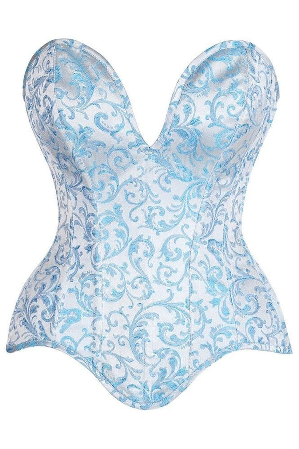 Daisy Corsets LIMITED EDITION Top Drawer Steel Boned Blue Brocade Plunge Overbust Corset Top