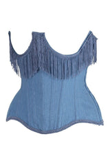 Daisy Corsets Top Drawer Steel Boned Blue Denim Underwire Underbust Corset Cincher w/Fringe