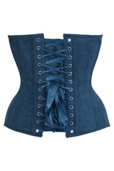 Daisy Corsets Top Drawer Steel Boned Blue Suede Deep Plunge Overbust Corset Top